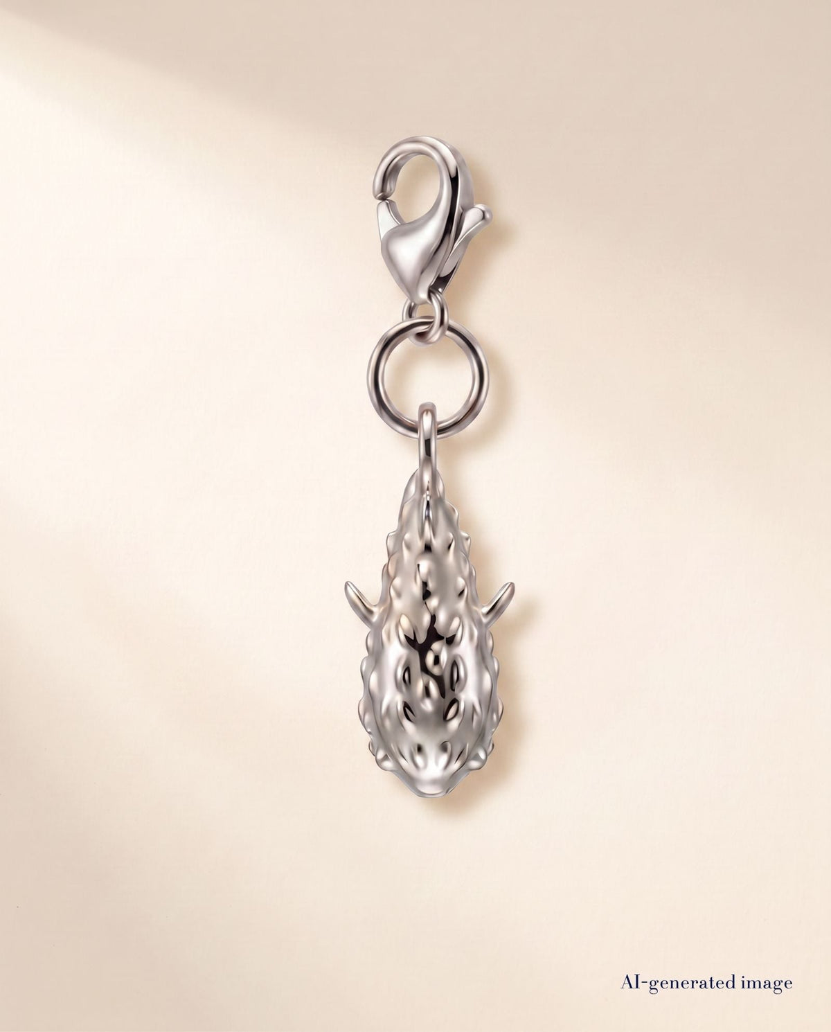 Collectable porcupine fish charm 316L stainless steel - beige backdrop