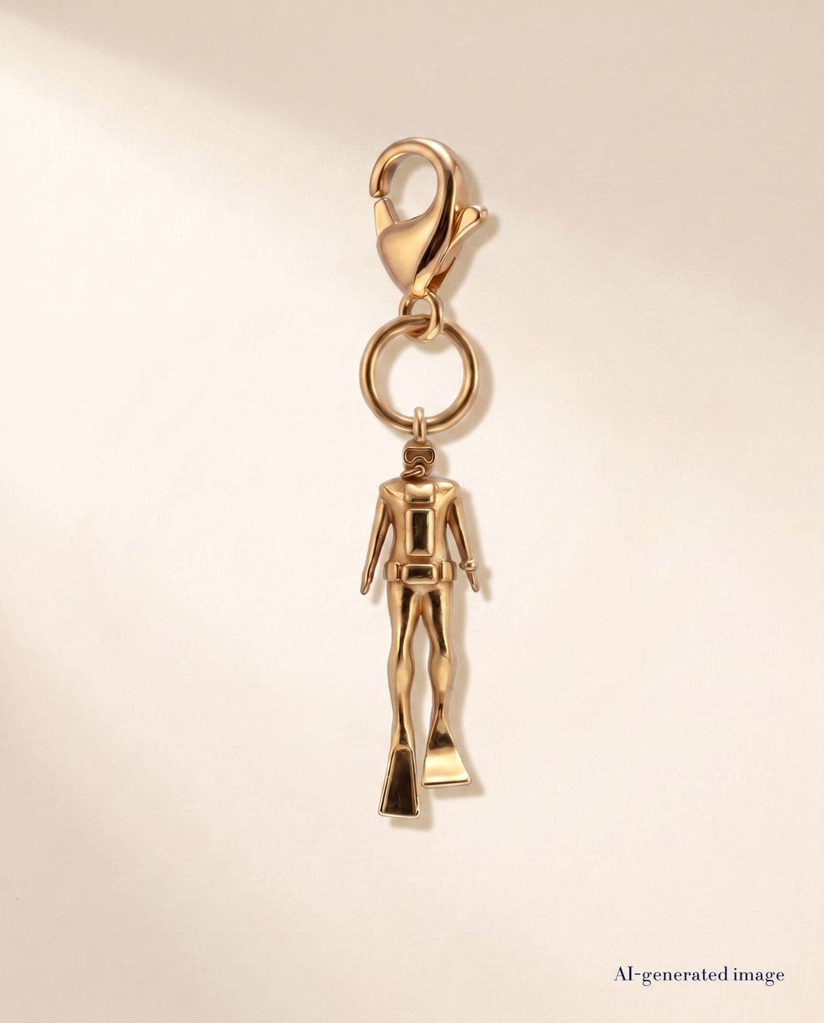 Taucher Charm Anhänger 18k PVD gold mit Karabinerverschluss  Vorderseite von BELOW WAVES
