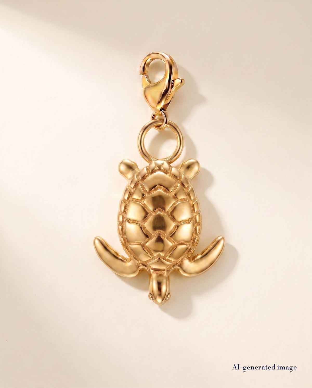Sammelbarer Anhänger Echte Karettschildkröte 18k PVD gold - beiger Hintergrund