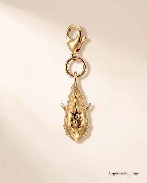 Collectable porcupine fish charm 18k PVD gold - beige backdrop