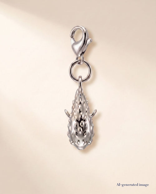 Collectable porcupine fish charm 316L stainless steel - beige backdrop