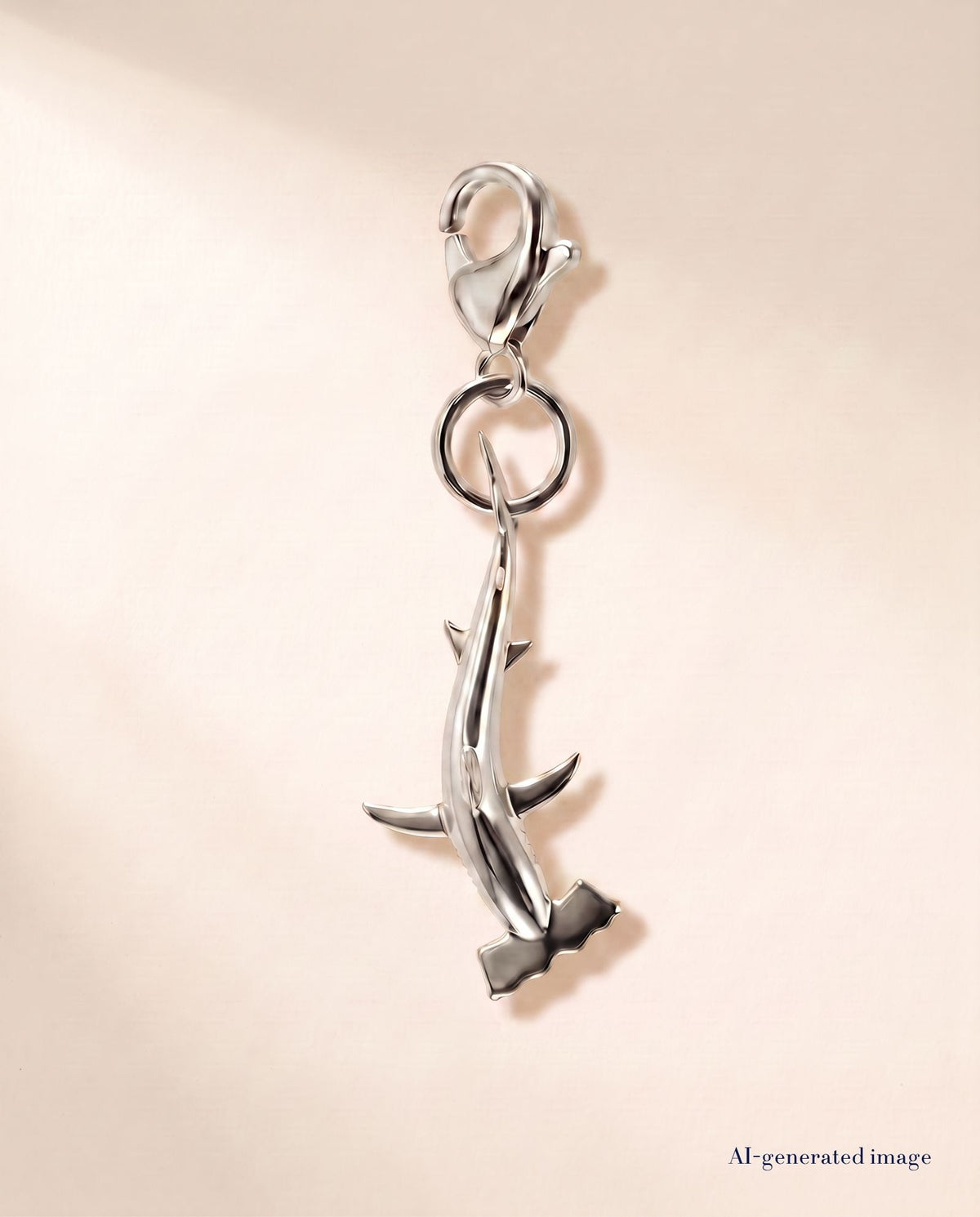 Scalloped Hammerhead Shark Charm Pendant in 316L stainless steel with lobster clasp by BELOW WAVES