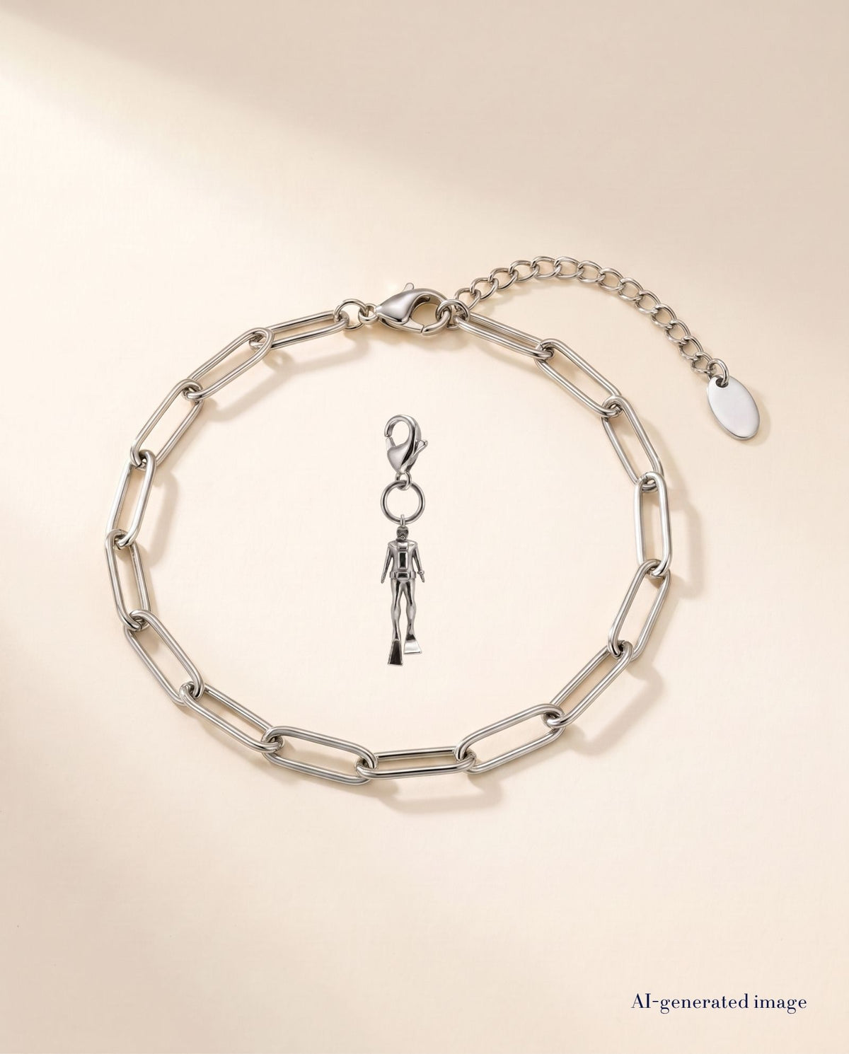Taucher Charm Anhänger und Paperclip Armband in 316L Edelstahl mit Karabinerverschluss von BELOW WAVES
