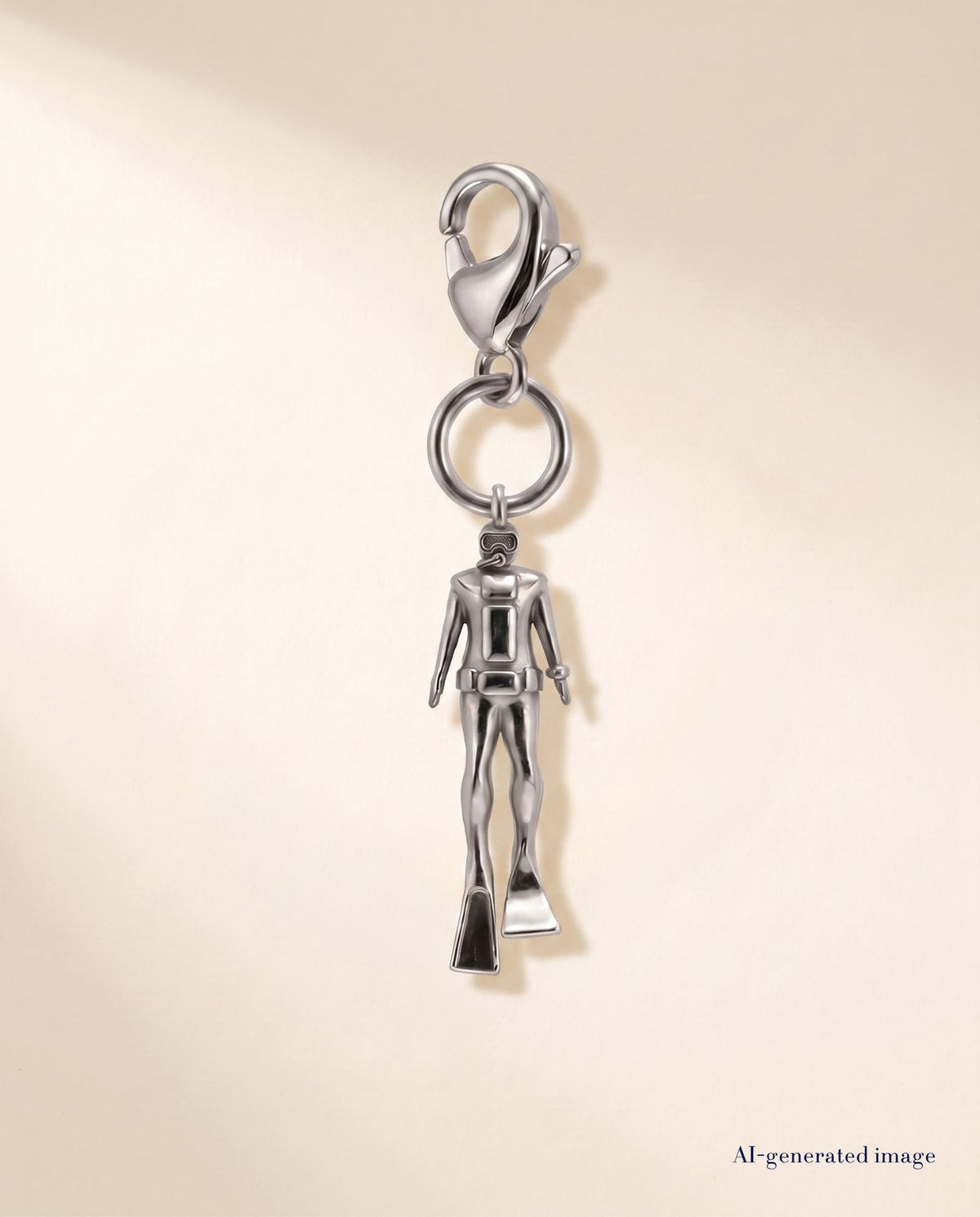 Taucher Charm Anhänger in316L Edelstahl mit Karabinerverschluss Vorderseite von BELOW WAVES